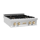 ZLINE Autograph Edition 30" Porcelain Rangetop with 4 Gas Burners in Stainless Steel with Accents