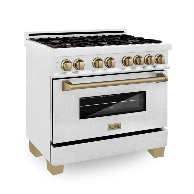 ZLINE Autograph Edition 36" 4.6 cu. ft. Dual Fuel Range with Gas Stove and Electric Oven in DuraSnow Stainless Steel with Accents