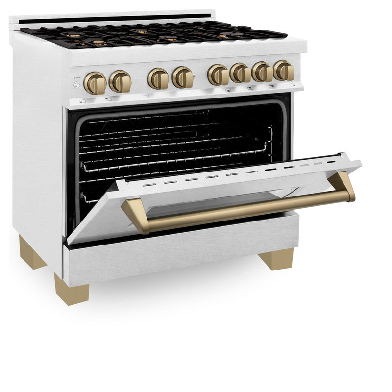 ZLINE Autograph Edition 36" 4.6 cu. ft. Dual Fuel Range with Gas Stove and Electric Oven in DuraSnow Stainless Steel with Accents