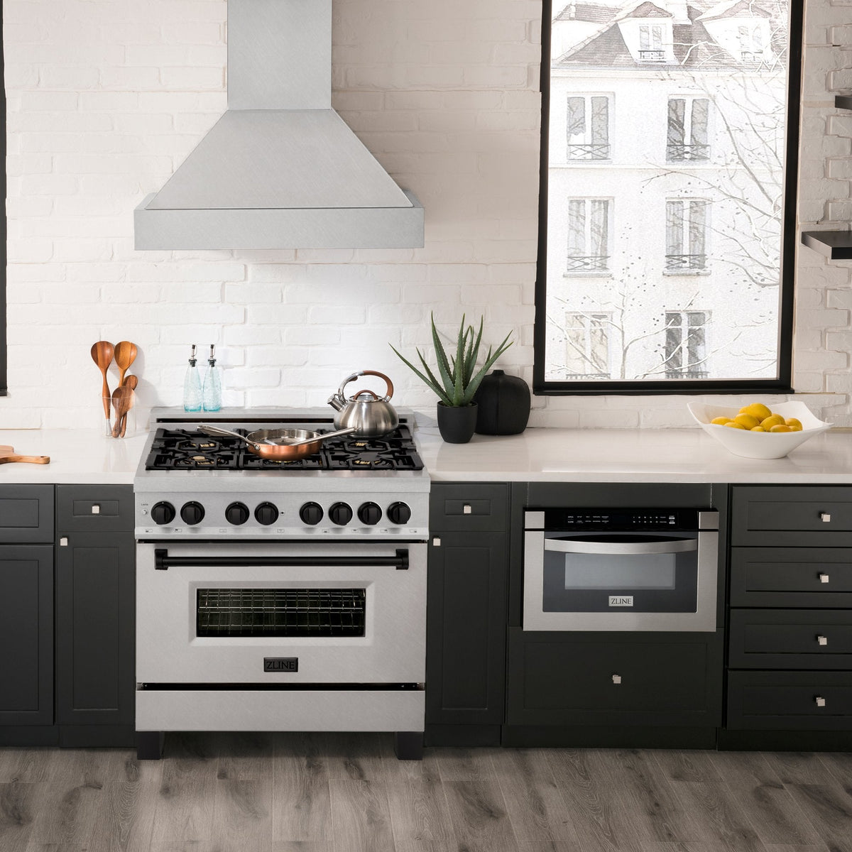 ZLINE Autograph Edition 36" 4.6 cu. ft. Dual Fuel Range with Gas Stove and Electric Oven in DuraSnow Stainless Steel with Accents