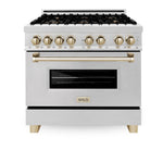 ZLINE Autograph Edition 36" 4.6 cu. ft. Dual Fuel Range with Gas Stove and Electric Oven in DuraSnow Stainless Steel with Accents