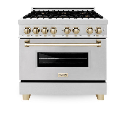 ZLINE Autograph Edition 36" 4.6 cu. ft. Dual Fuel Range with Gas Stove and Electric Oven in DuraSnow Stainless Steel with Accents