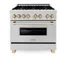 ZLINE Autograph Edition 36" 4.6 cu. ft. Dual Fuel Range with Gas Stove and Electric Oven in DuraSnow Stainless Steel with Accents
