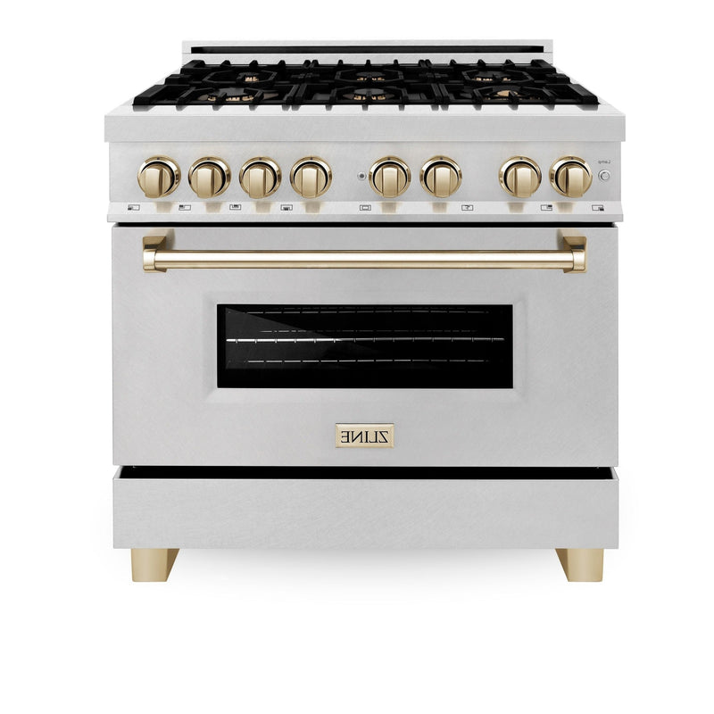 ZLINE Autograph Edition 36" 4.6 cu. ft. Dual Fuel Range with Gas Stove and Electric Oven in DuraSnow Stainless Steel with Accents