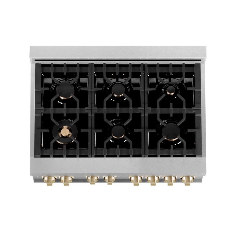 ZLINE Autograph Edition 36" 4.6 cu. ft. Dual Fuel Range with Gas Stove and Electric Oven in DuraSnow Stainless Steel with Accents