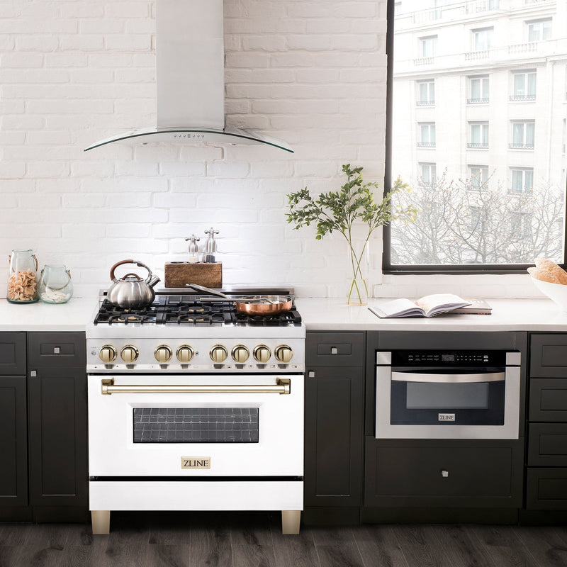 ZLINE Autograph Edition 36" 4.6 cu. ft. Dual Fuel Range with Gas Stove and Electric Oven in Stainless Steel with White Matte Door and Accents
