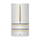 ZLINE Autograph Edition 36-Inch 22.5 cu. ft 4-Door French Door Refrigerator with Ice Maker in Stainless Steel with Polished Gold Square Handles RFMZ-36-FG