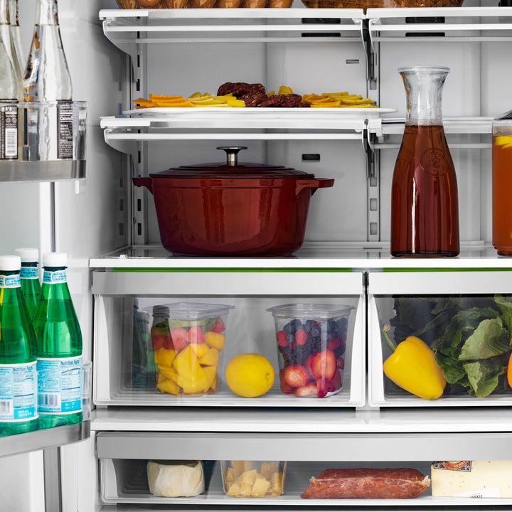 ZLINE Autograph Edition 36-Inch 22.5 cu. ft 4-Door French Door Refrigerator with Ice Maker in Stainless Steel with Polished Gold Square Handles RFMZ-36-FG