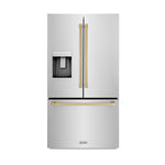 ZLINE Autograph Edition 36 -Inch 28.9 cu. ft. Standard-Depth French Door External Water Dispenser Refrigerator with Dual Ice Maker in Fingerprint Resistant Stainless Steel and Champagne Bronze Handles RSMZ-W-36-CB