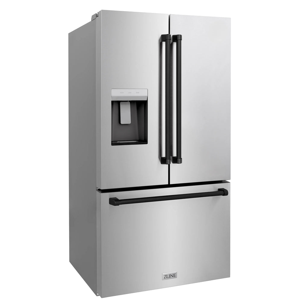 ZLINE Autograph Edition 36-Inch 28.9 cu. ft. Standard-Depth French Door External Water Dispenser Refrigerator with Dual Ice Maker in Fingerprint Resistant Stainless Steel and Matte Black Handles RSMZ-W-36-MB