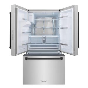 ZLINE Autograph Edition 36-Inch 28.9 cu. ft. Standard-Depth French Door External Water Dispenser Refrigerator with Dual Ice Maker in Fingerprint Resistant Stainless Steel and Matte Black Handles RSMZ-W-36-MB