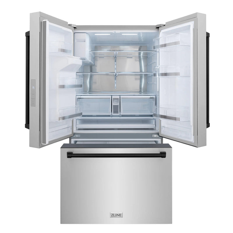 ZLINE Autograph Edition 36-Inch 28.9 cu. ft. Standard-Depth French Door External Water Dispenser Refrigerator with Dual Ice Maker in Fingerprint Resistant Stainless Steel and Matte Black Handles RSMZ-W-36-MB