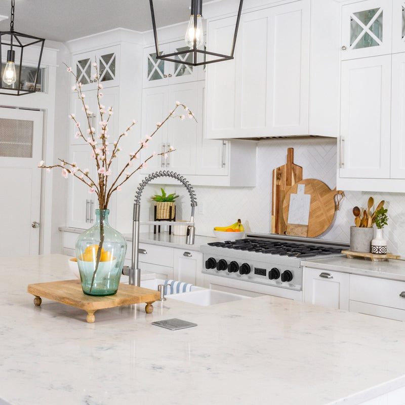 ZLINE Autograph Edition 36" Porcelain Rangetop with 6 Gas Burners in Dura Snow Stainless Steel With Accents