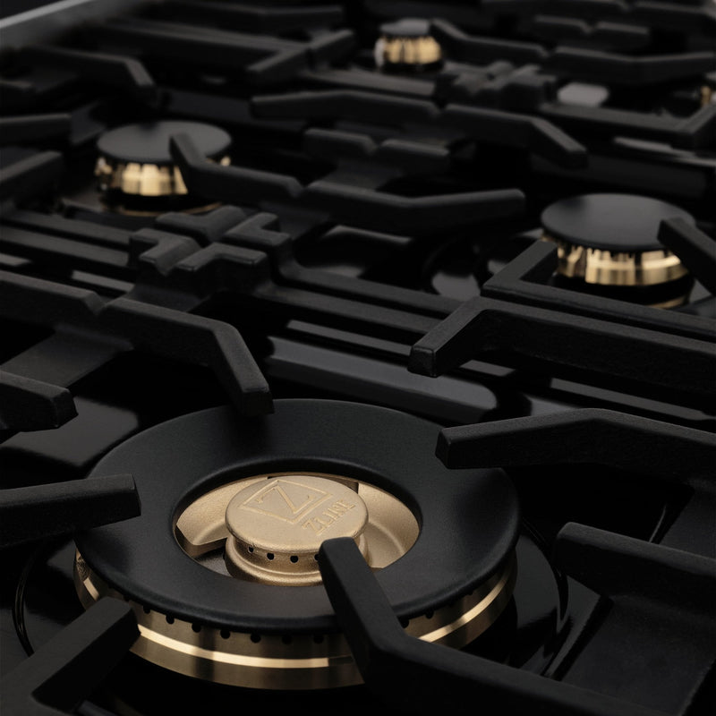 ZLINE Autograph Edition 36" Porcelain Rangetop with 6 Gas Burners in Dura Snow Stainless Steel With Accents
