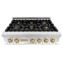 ZLINE Autograph Edition 36" Porcelain Rangetop with 6 Gas Burners in Stainless Steel with Accents