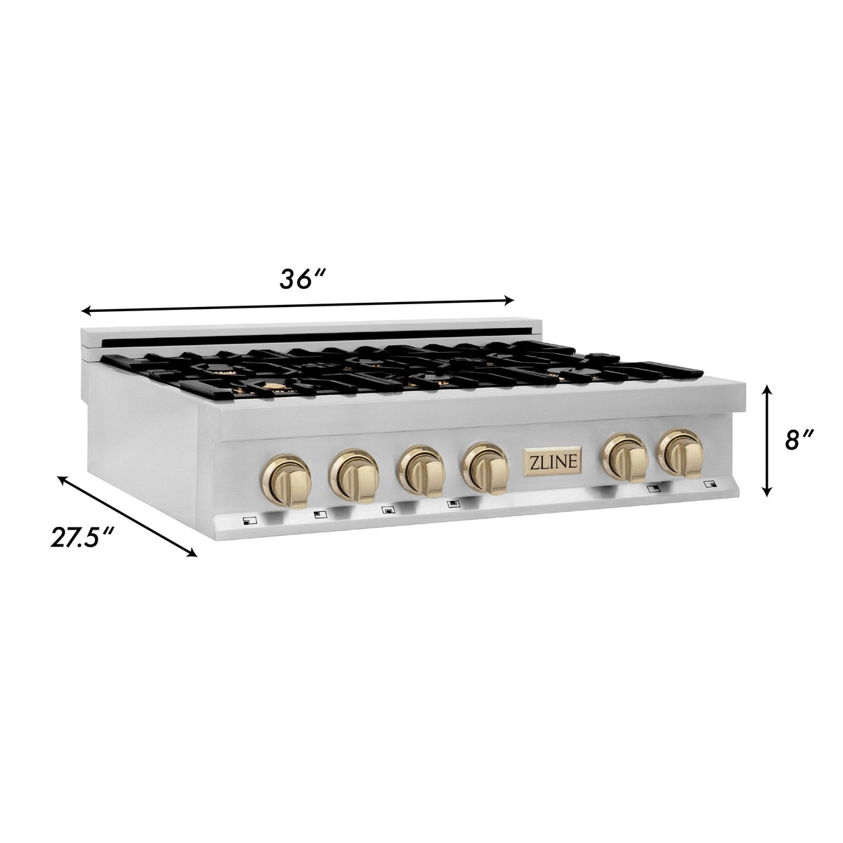 ZLINE Autograph Edition 36" Porcelain Rangetop with 6 Gas Burners in Stainless Steel with Accents