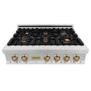 ZLINE Autograph Edition 36" Porcelain Rangetop with 6 Gas Burners in Stainless Steel with Accents