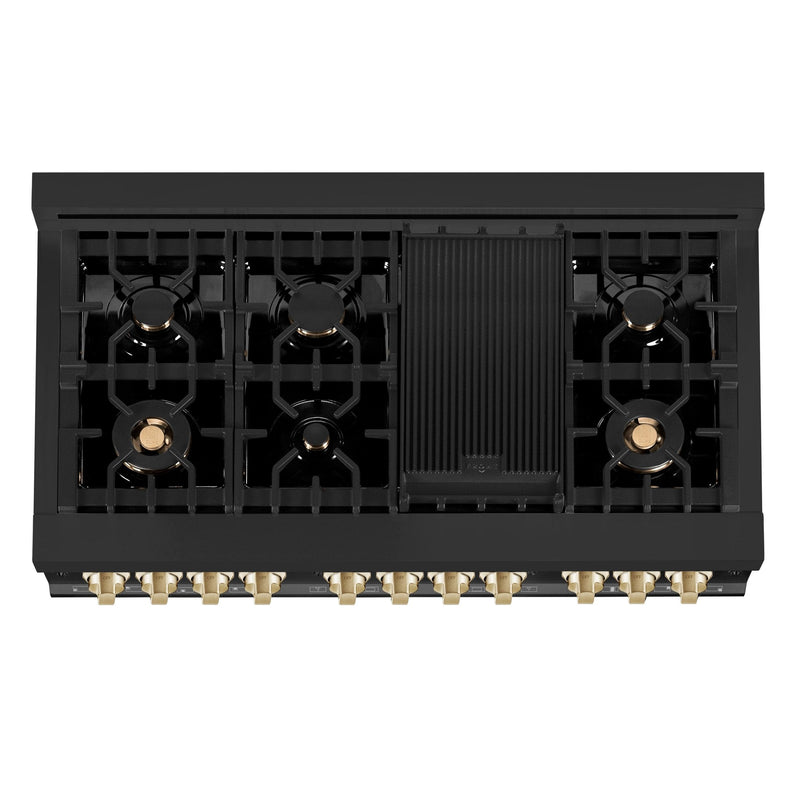 ZLINE Autograph Edition 48" 6.0 cu. ft. Dual Fuel Range with Gas Stove and Electric Oven in Black Stainless Steel with Accents