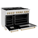 ZLINE Autograph Edition 48" 6.0 cu. ft. Dual Fuel Range with Gas Stove and Electric Oven in DuraSnow Stainless Steel with Accents