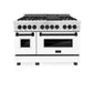 ZLINE Autograph Edition 48" 6.0 cu. ft. Dual Fuel Range with Gas Stove and Electric Oven in DuraSnow Stainless Steel with White Matte Door with Accents