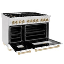 ZLINE Autograph Edition 48" 6.0 cu. ft. Dual Fuel Range with Gas Stove and Electric Oven in DuraSnow Stainless Steel with White Matte Door with Accents