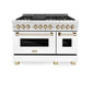 ZLINE Autograph Edition 48" 6.0 cu. ft. Dual Fuel Range with Gas Stove and Electric Oven in DuraSnow Stainless Steel with White Matte Door with Accents