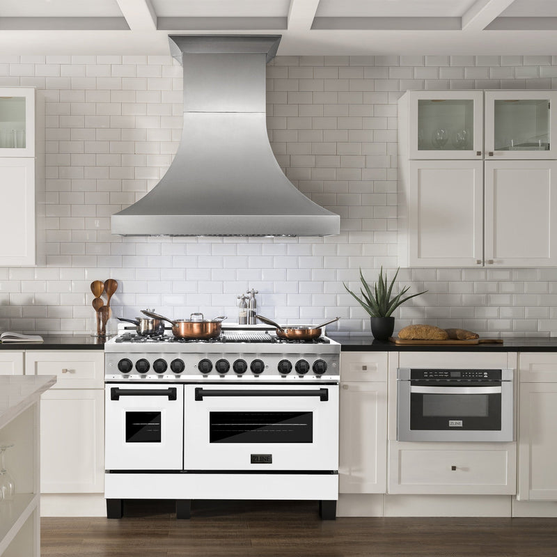 ZLINE Autograph Edition 48" 6.0 cu. ft. Dual Fuel Range with Gas Stove and Electric Oven in Stainless Steel with White Matte Door and Accents