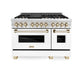 ZLINE Autograph Edition 48" 6.0 cu. ft. Dual Fuel Range with Gas Stove and Electric Oven in Stainless Steel with White Matte Door and Accents