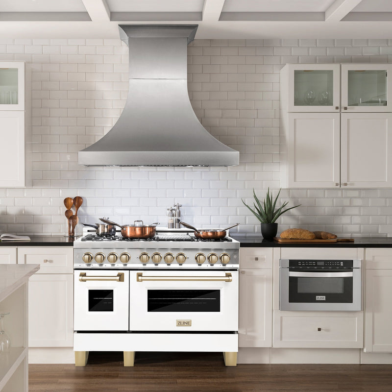 ZLINE Autograph Edition 48" 6.0 cu. ft. Dual Fuel Range with Gas Stove and Electric Oven in Stainless Steel with White Matte Door and Accents
