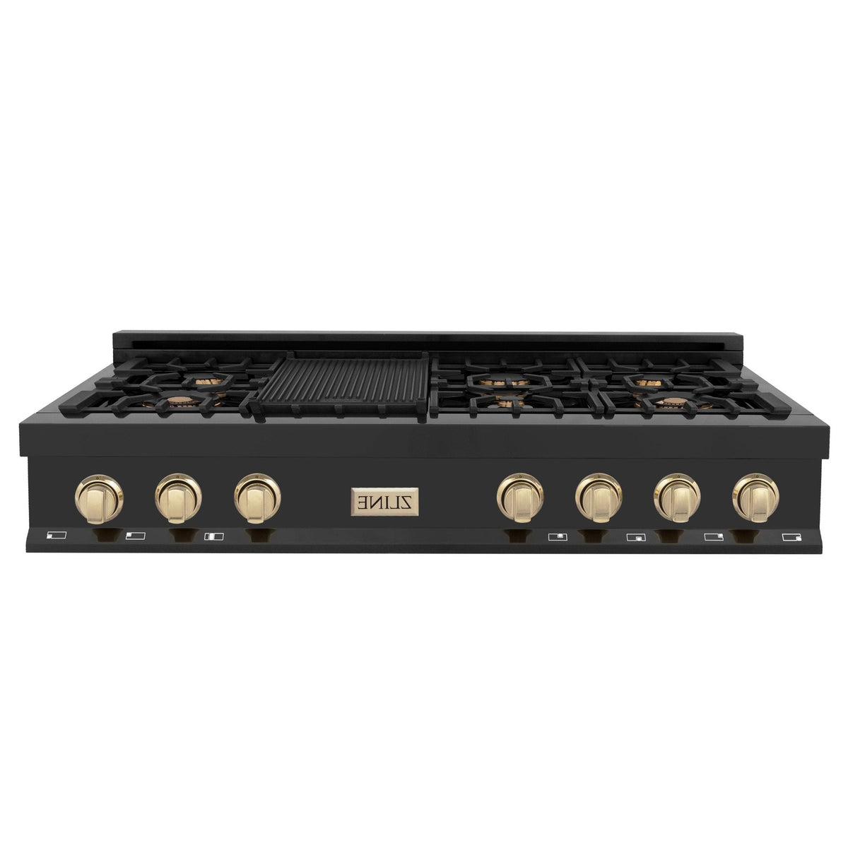 ZLINE Autograph Edition 48" Porcelain Rangetop with 7 Gas Burners in Black Stainless Steel With Accents
