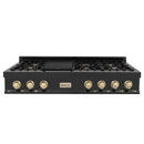 ZLINE Autograph Edition 48" Porcelain Rangetop with 7 Gas Burners in Black Stainless Steel With Accents - RTBZ-48