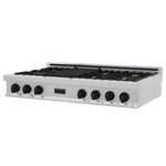 ZLINE Autograph Edition 48" Porcelain Rangetop with 7 Gas Burners in Dura Snow Stainless Steel With Accents