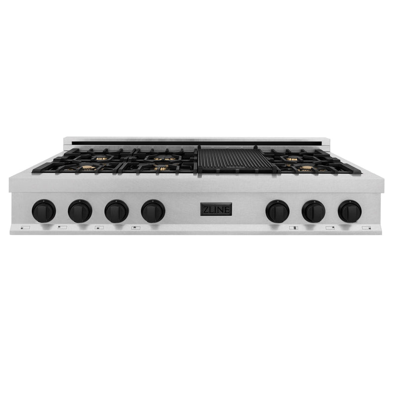 ZLINE Autograph Edition 48" Porcelain Rangetop with 7 Gas Burners in Dura Snow Stainless Steel With Accents