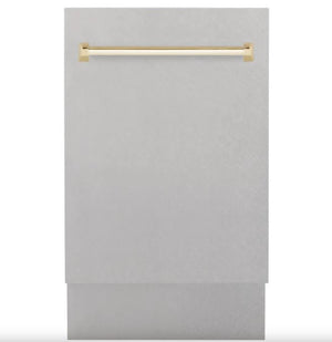 ZLINE Autograph Series 18 In. Dishwasher in DuraSnow Stainless Steel with Gold Handle - DWVZ-SN-18-G
