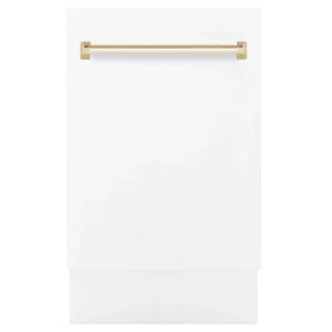 ZLINE Autograph Series 18 In. Dishwasher in White Matte with Champagne Bronze Handle