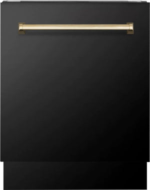 ZLINE Autograph Series 24 inch Tall Dishwasher in Black Stainless Steel with Champagne Bronze Handle, DWVZ-BS-24-CB