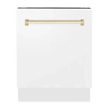 ZLINE Autograph Series 24 inch Tall Dishwasher in White Matte with Champagne Bronze Handle