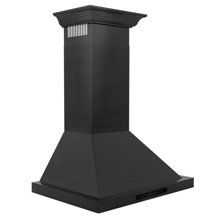ZLINE Convertible Vent Wall Mount Range Hood in Black Stainless Steel with Crown Molding BSKBNCRN