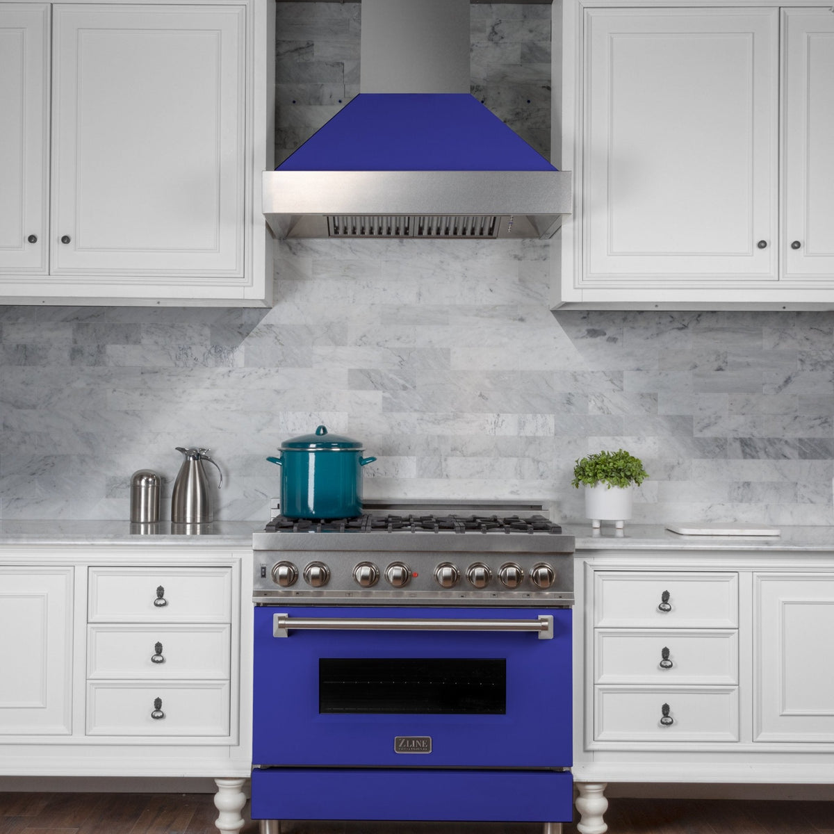 ZLINE DuraSnow Stainless Steel Range Hood with Blue Matte Shell 