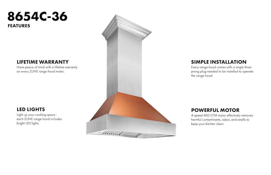 ZLINE DuraSnow Stainless Steel Range Hood with Copper Shell 
