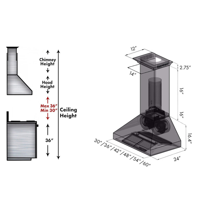ZLINE Professional Wall Mount Range Hood in Stainless Steel with Built-in CrownSound Bluetooth Speakers - 667CRN-BT