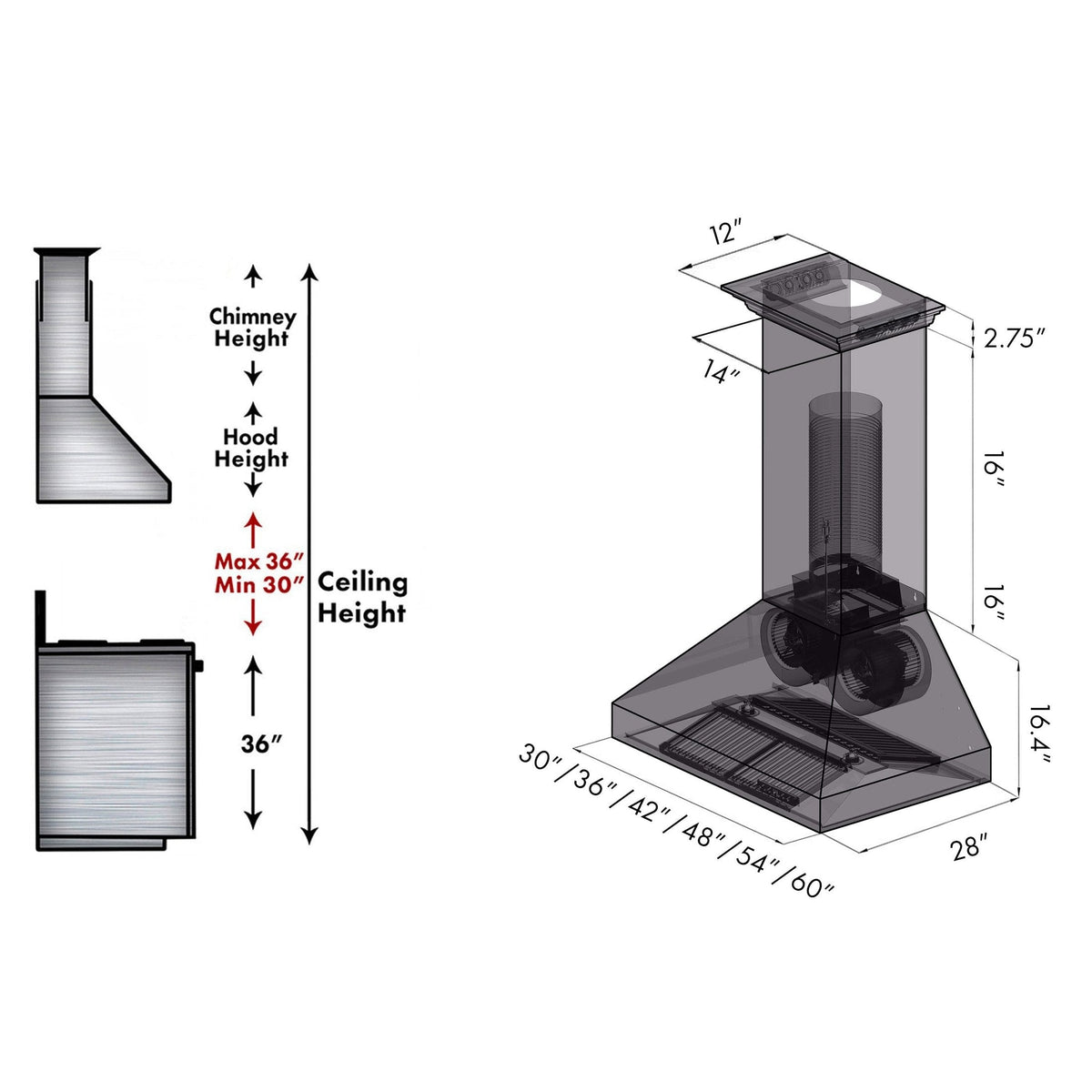 ZLINE Professional Wall Mount Range Hood in Stainless Steel with Built-in CrownSound Bluetooth Speakers - 697CRN-BT