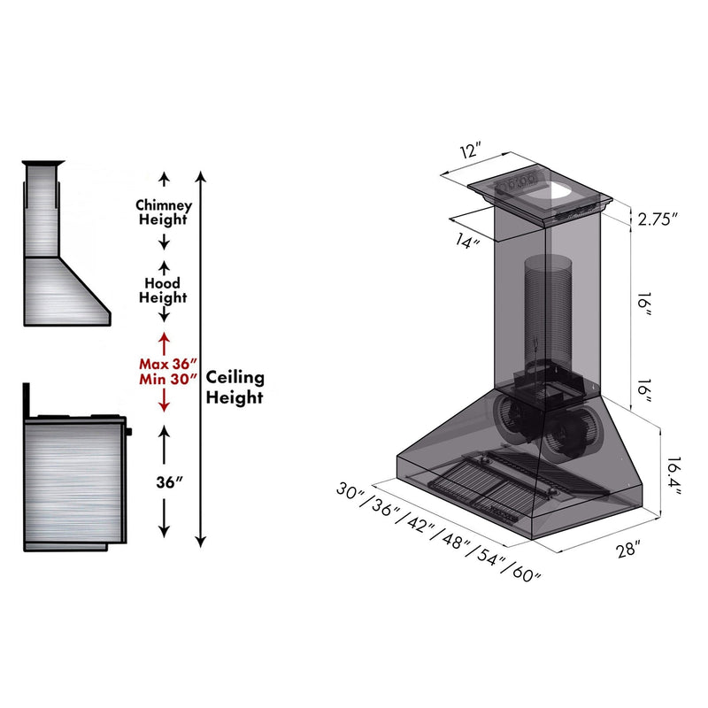 ZLINE Professional Wall Mount Range Hood in Stainless Steel with Built-in CrownSound Bluetooth Speakers - 697CRN-BT