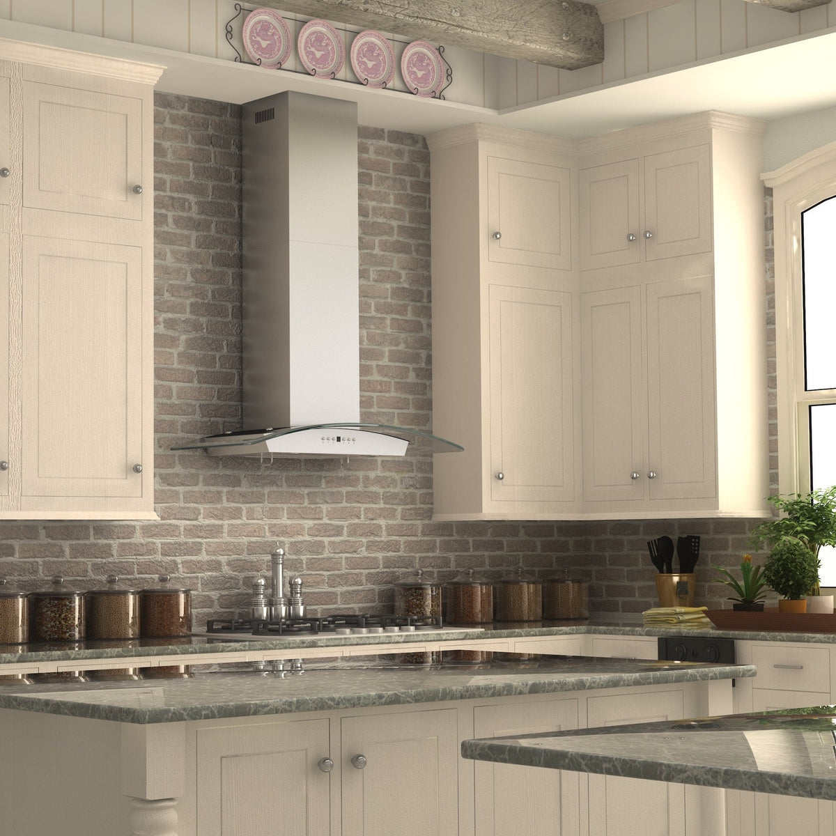 ZLINE Wall Mount Range Hood in Stainless Steel & Glass with Crown Molding - KZCRN