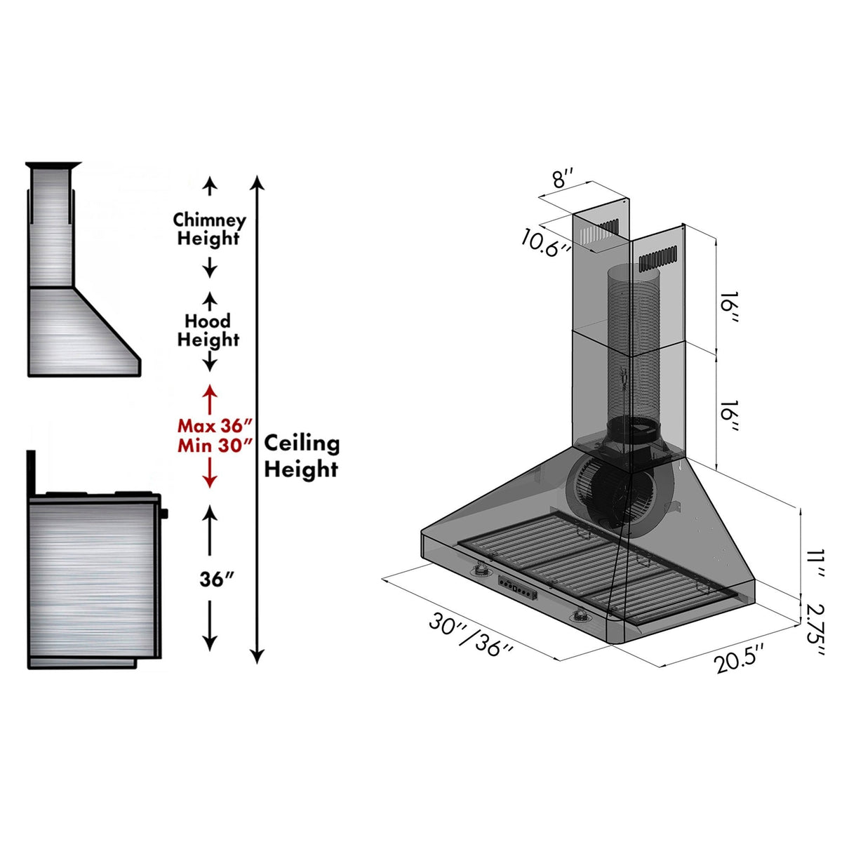 ZLINE Wall Mount Range Hood in Stainless Steel - KF2