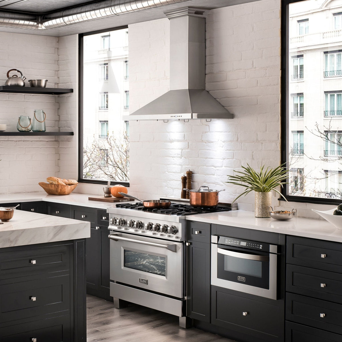 ZLINE Wall Mount Range Hood in Stainless Steel with Built-in CrownSound Bluetooth Speakers - KBCRN-BT