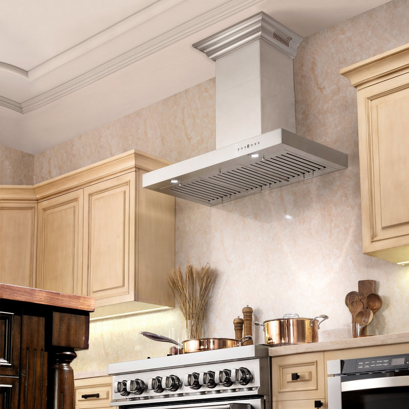 ZLINE Wall Mount Range Hood in Stainless Steel with Built-in CrownSound Bluetooth Speakers - KECRN-BT