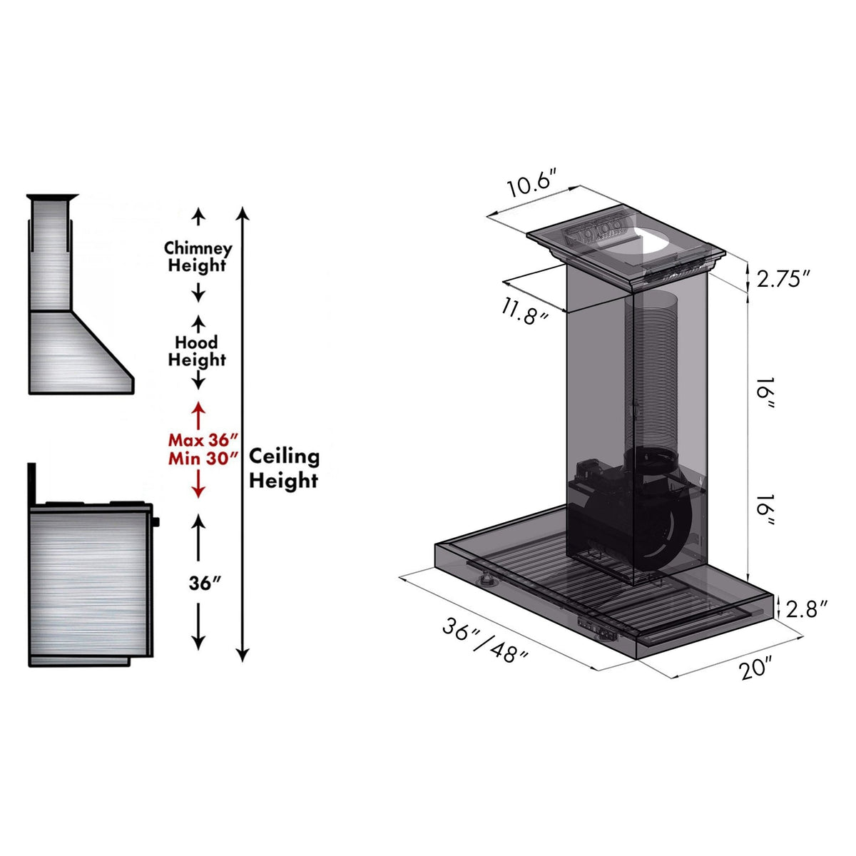 ZLINE Wall Mount Range Hood in Stainless Steel with Built-in CrownSound Bluetooth Speakers - KECRN-BT