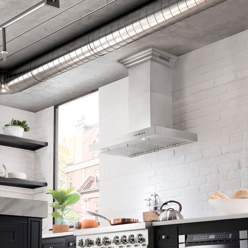 ZLINE Wall Mount Range Hood in Stainless Steel with Built-in CrownSound Bluetooth Speakers - KECRN-BT
