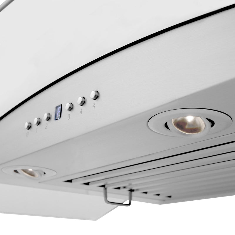 ZLINE Wall Mount Range Hood in Stainless Steel with Built-in CrownSound Bluetooth Speakers - KZCRN-BT